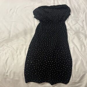 Elegant Black Cap Sleeve Dress With Rhinestones